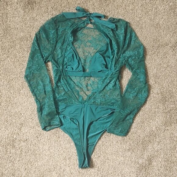 New With Tags La Vie En Rose Size Medium Long Sleeve Lace & Microfiber Teddy - Picture 7 of 12